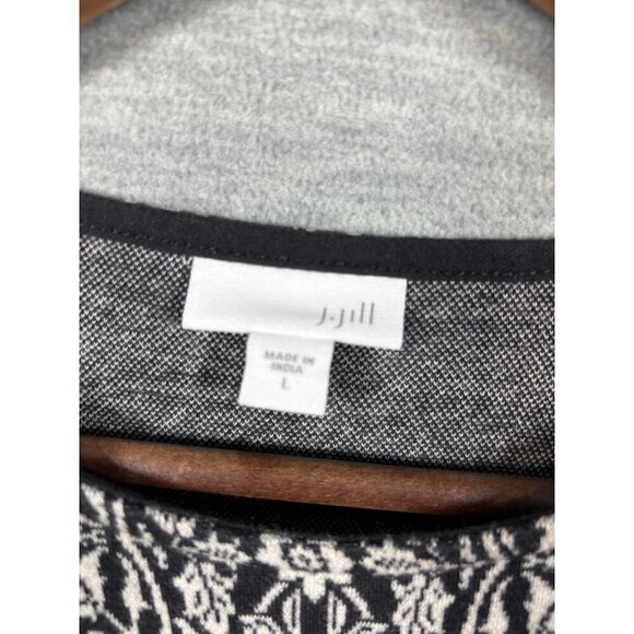 J Jill‎ Black White Floral Pattern Long Sleeve Top Sweater L 100% Cotton - Picture 3 of 5